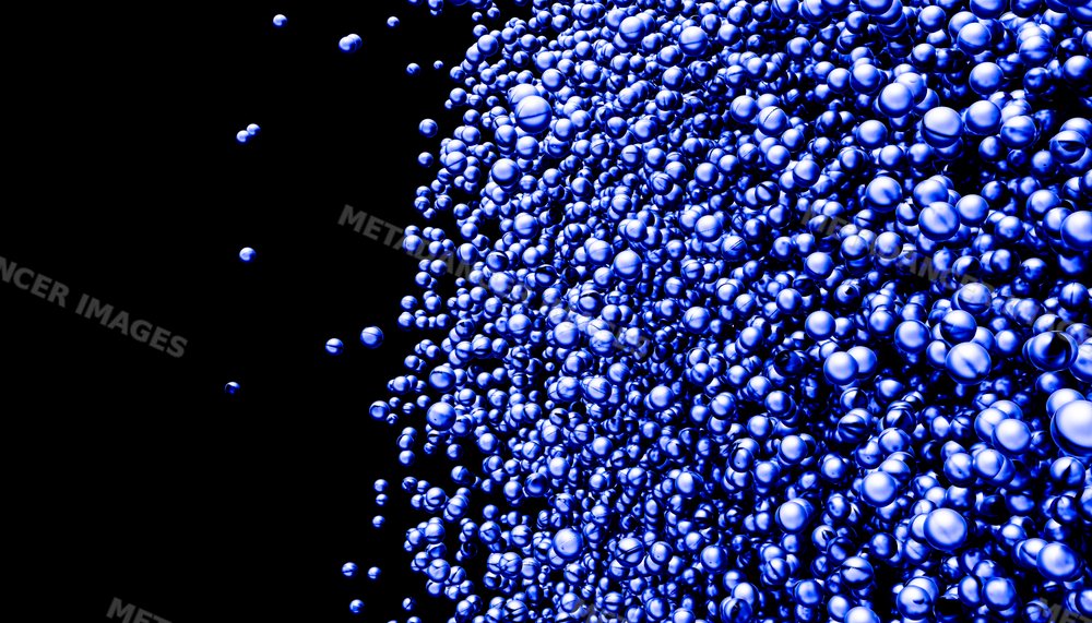 A cluster of blue bubbles floating against a black background