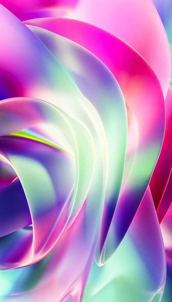 A digital abstract image featuring smooth, flowing curves with a vibrant blend of pink, purple, and cyan colors.