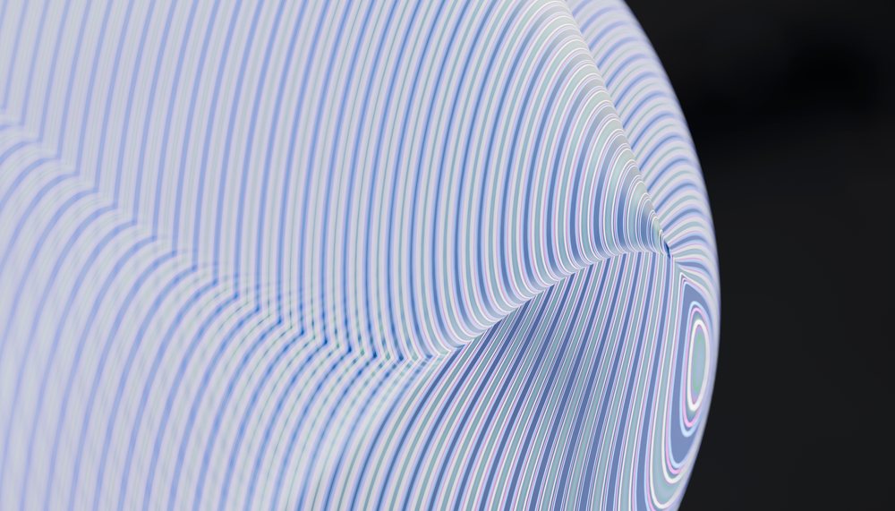 Abstract curved pattern featuring concentric light blue lines on a black background creating a modern optical illusion.