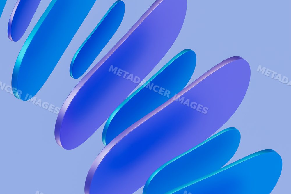 Abstract 3d blue and purple shapes floating in a spiral pattern