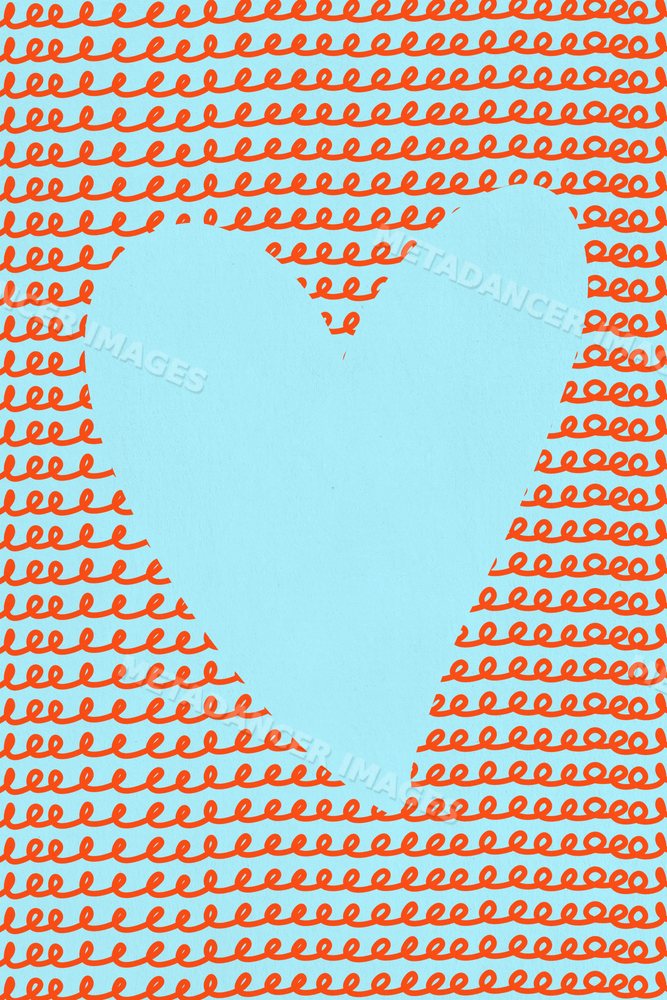 Light blue heart surrounded by red squiggly line pattern