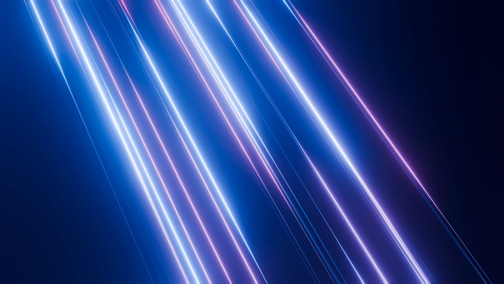 Abstract digital illustration showcasing glowing diagonal neon lines in blue and purple against a dark background.