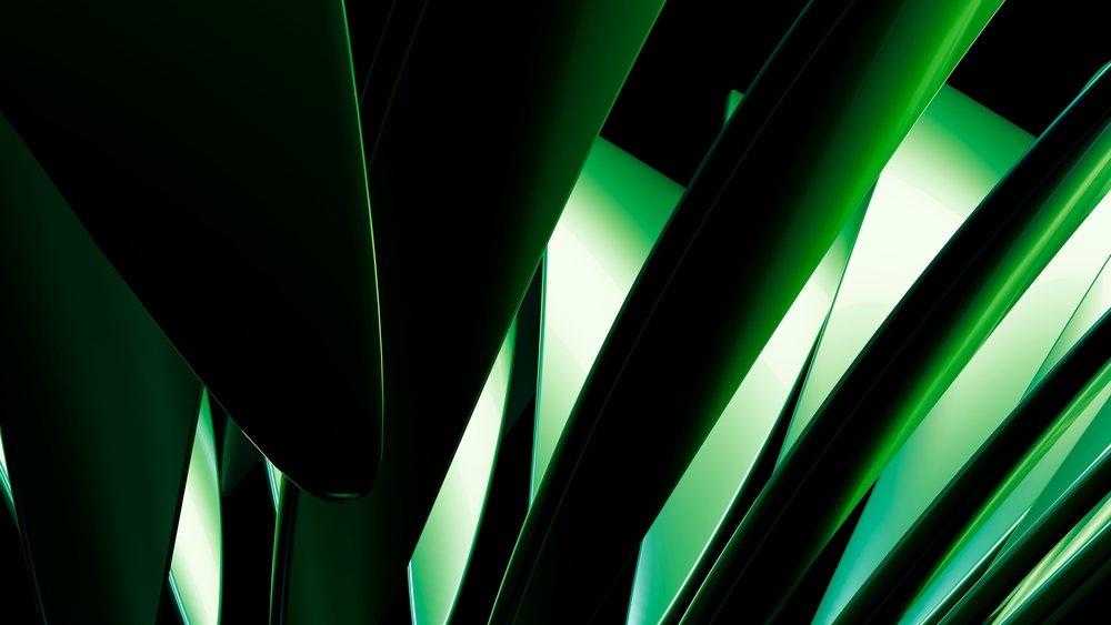 Abstract green shiny curved shapes form a smooth digital illustration background.
