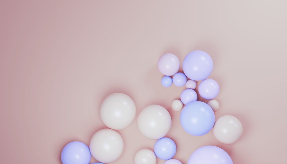 Abstract 3D render of blue and white spherical clusters on a soft pastel gradient background.