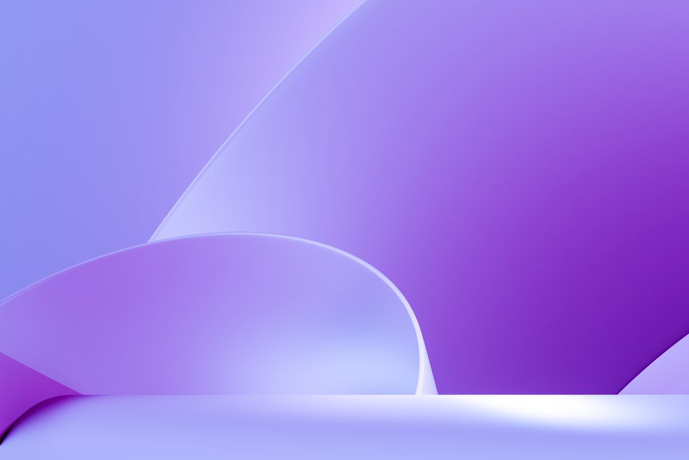 abstract smooth purple and lavender curved shapes forming a digital render background.