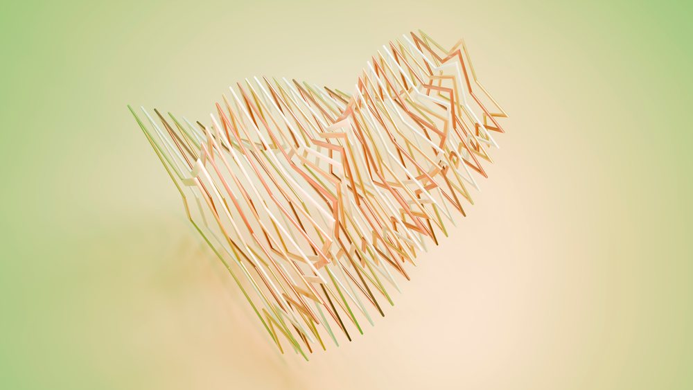 Abstract 3D illustration of layered star-shaped wireframe structures on a soft gradient background with visible shadowing creating depth.
