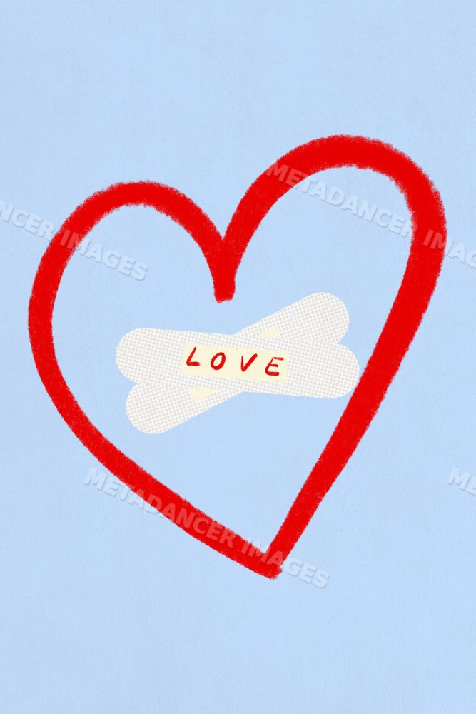 Illustration of a red heart with crossed bandages labeled affection