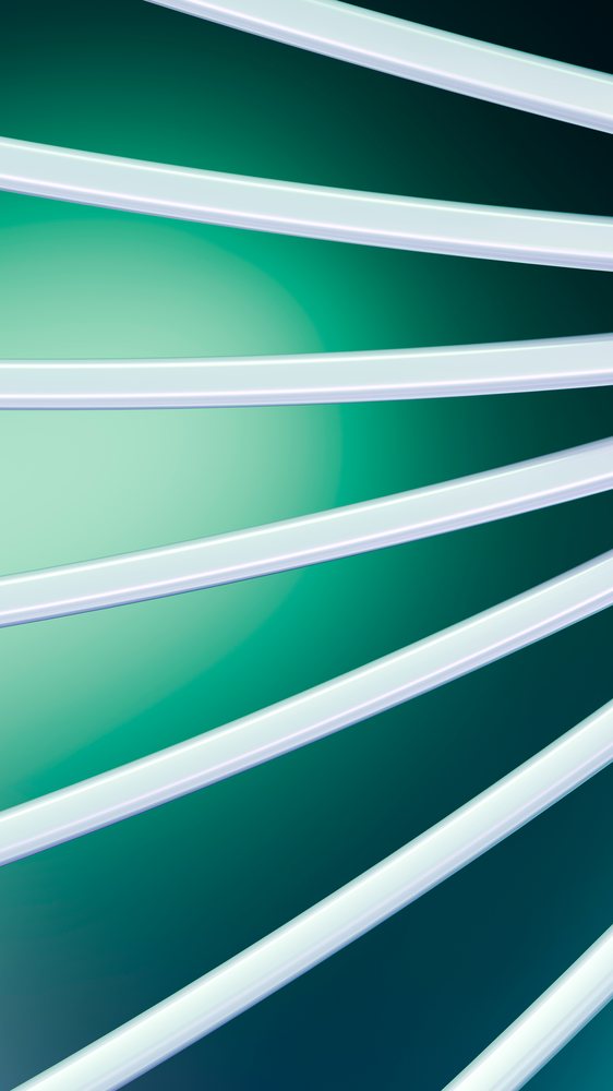 Digital illustration featuring white curved lines over a green gradient background with a glowing light spot.