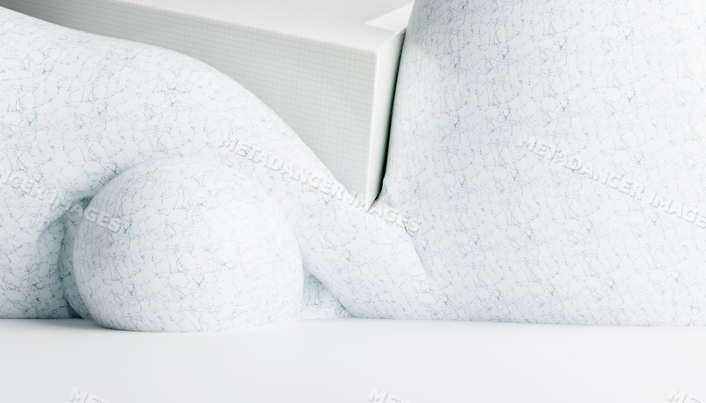 3d rendering of abstract white marble geometric shapes on white