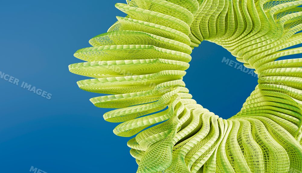 Green abstract 3d digital sculpture with twisted spiral patterns