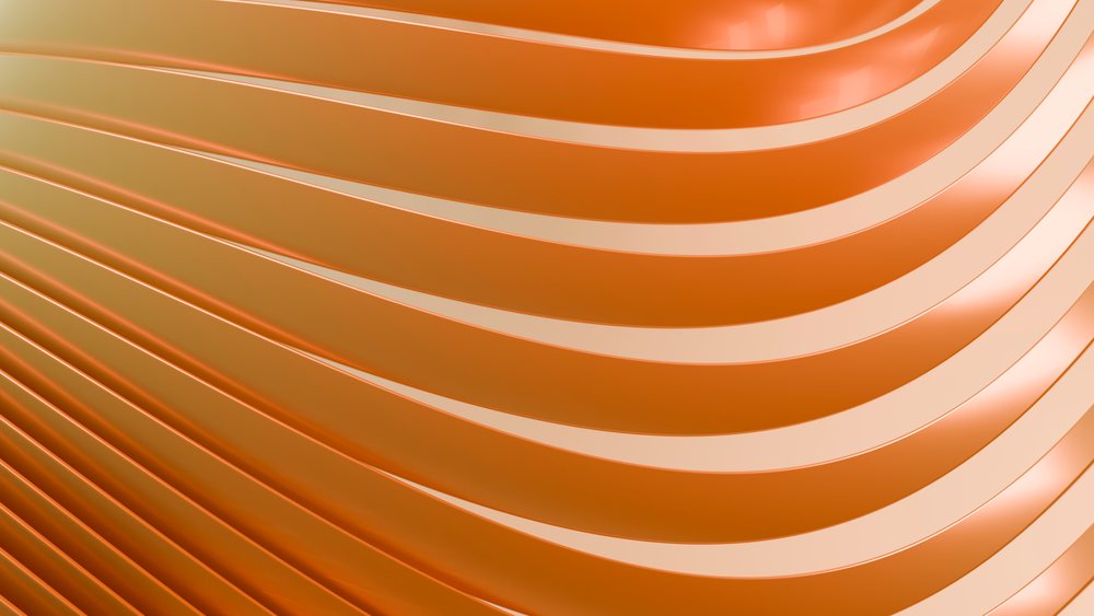Abstract digital illustration featuring smooth glossy orange curved wave stripes in a geometric pattern.