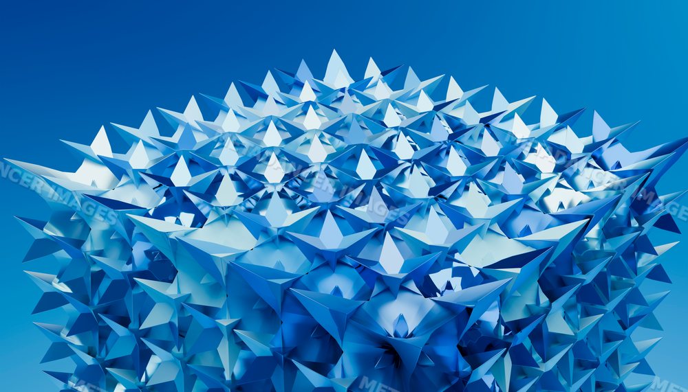3d abstract blue render with spiky geometric crystalline structures