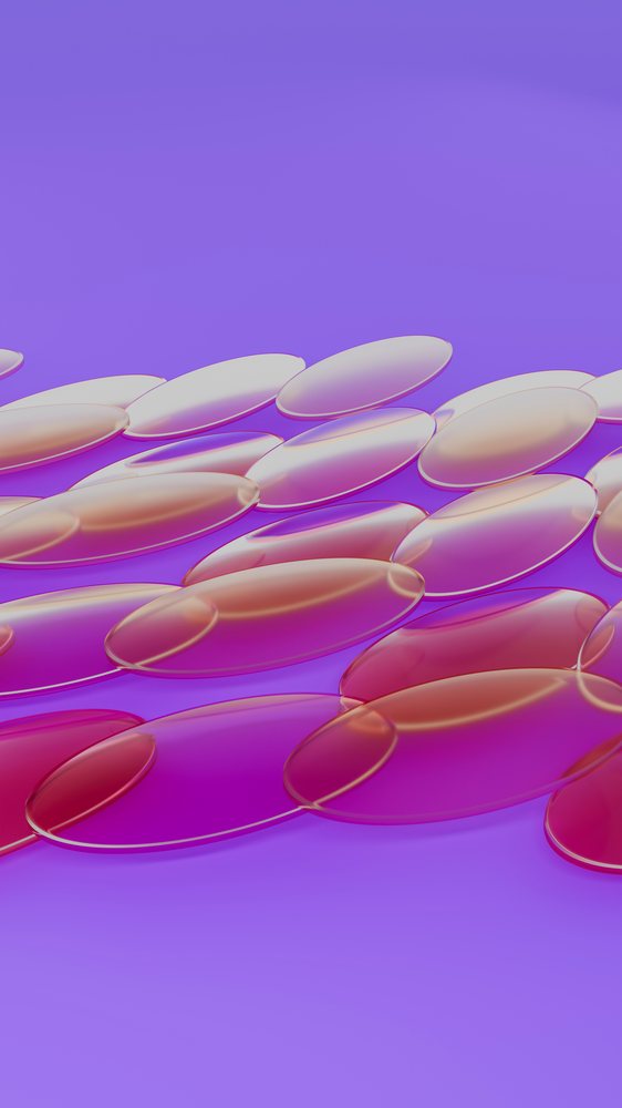 Softgel capsules clustered on a purple surface in a digital illustration.