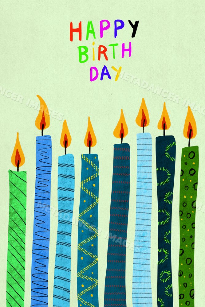 Illustration of colorful birthday candles with cheerful greeting