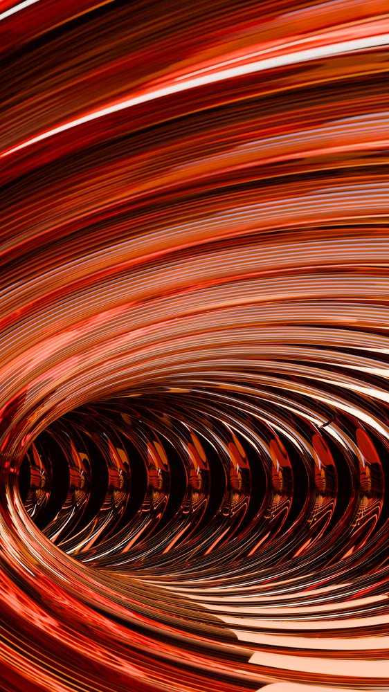 Abstract illustration of shiny curved metallic loops with orange and red light streaks forming a swirling pattern.