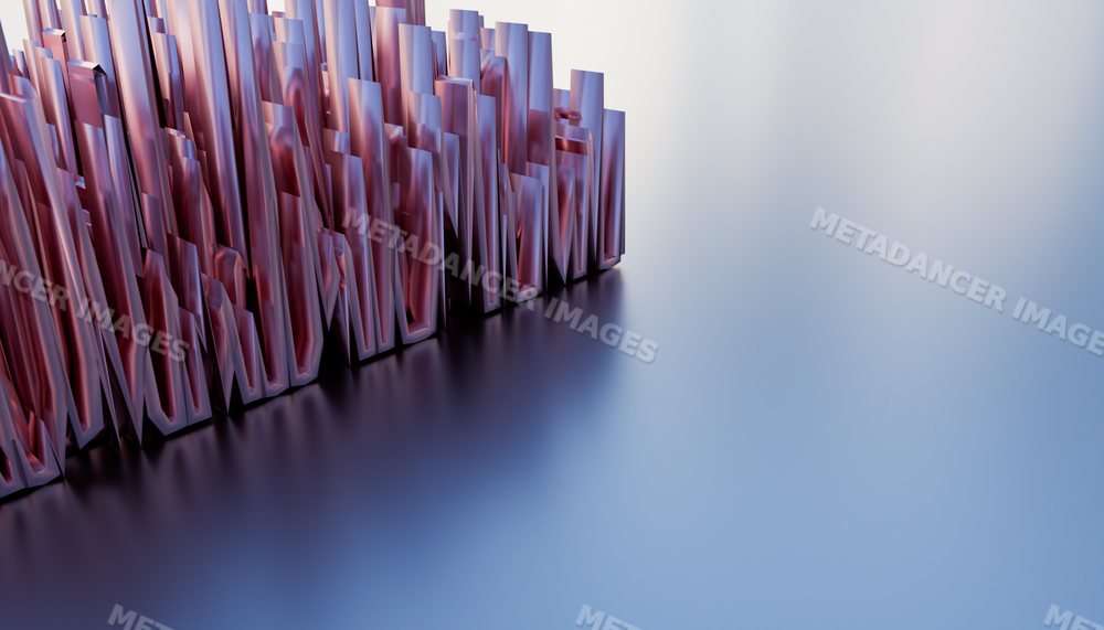 3d abstract metallic word sculpture with reflective surface on grey