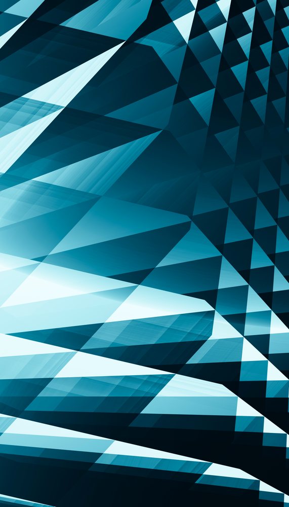 Abstract background with overlapping blue geometric triangular shapes and sharp edges.