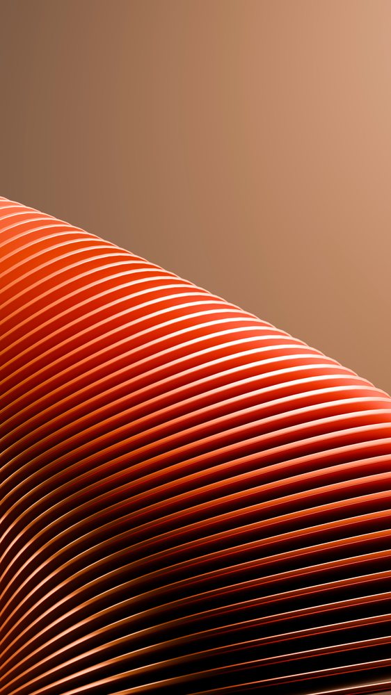 Abstract orange curved lines forming a flowing wavy pattern with striped, layered textures on a smooth background.
