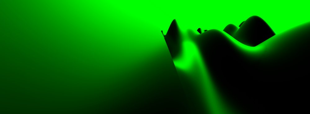 Abstract digital artwork featuring smooth flowing black and bright green wavy shapes with gradient lighting.