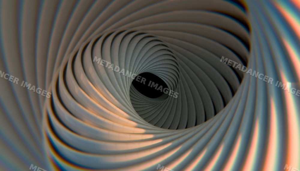 Digital 3d rendering of an abstract spiral tunnel with concentric