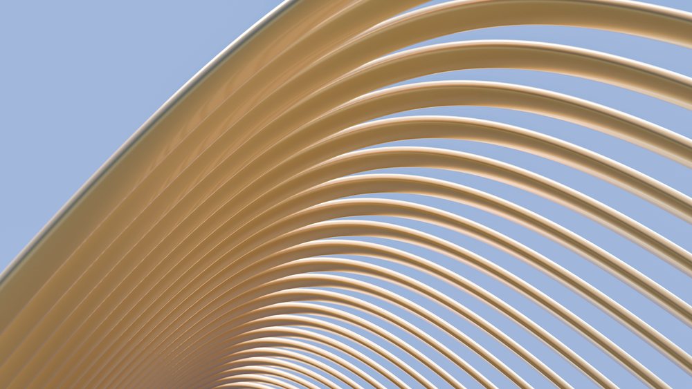 Digital illustration showing rhythmic smooth beige curved lines forming an abstract repeating pattern on a blue backdrop.