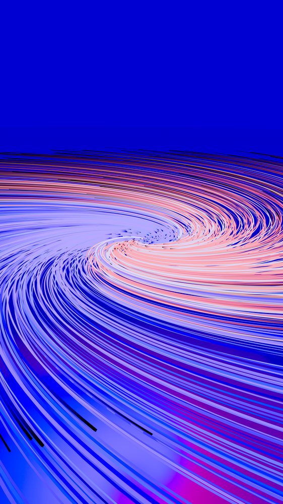 Abstract digital art of swirling blue and pink curved lines forming a spiral pattern.
