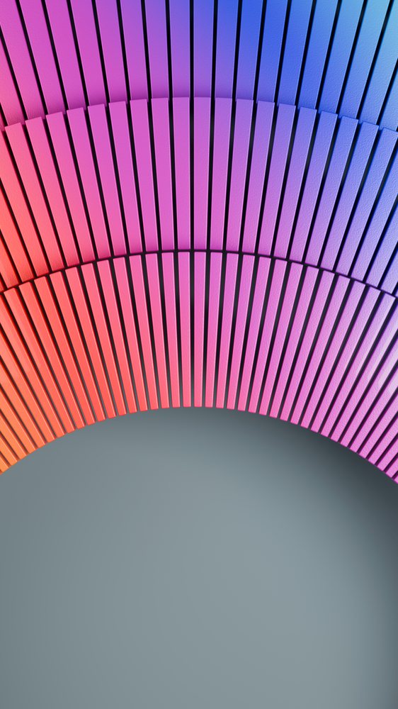 3D illustration showing a curved arrangement of vertical bars with a red to blue gradient on a gray background.