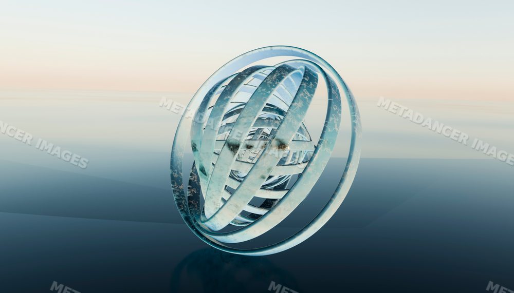 A 3d abstract sculpture of floating metal rings