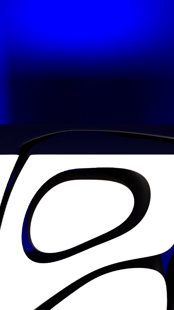 Abstract minimalist design featuring smooth black curved lines over a white background with a deep blue gradient above.