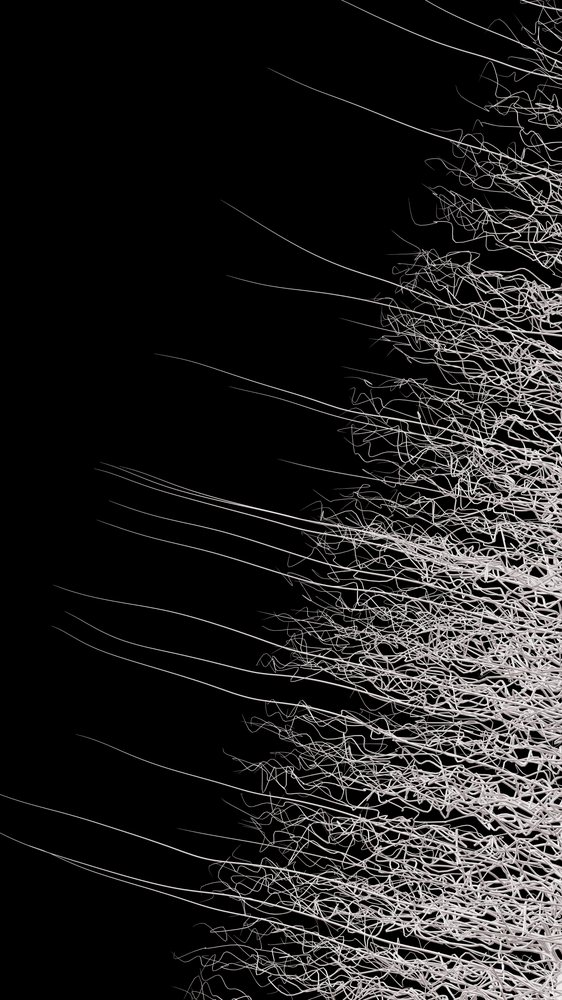 Abstract digital wireframe structure with complex interconnected lines on a black background.