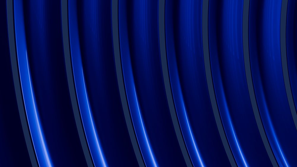 Digital illustration of abstract blue curved lines forming a smooth, shiny, flowing wave pattern.