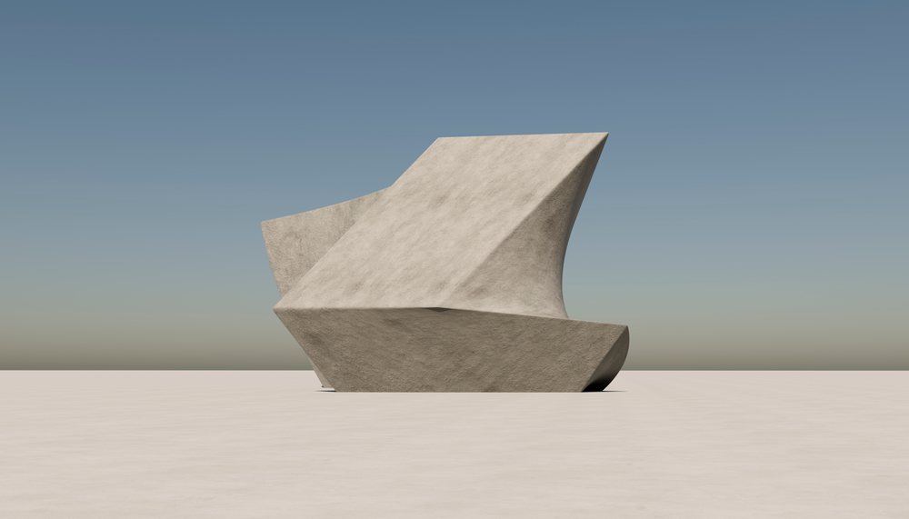 A large abstract stone sculpture
