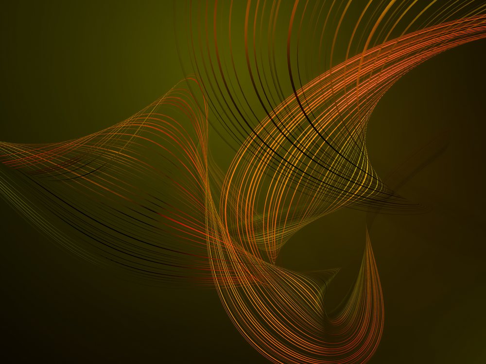 Abstract digital artwork featuring intertwining orange and red curved lines on a dark background.