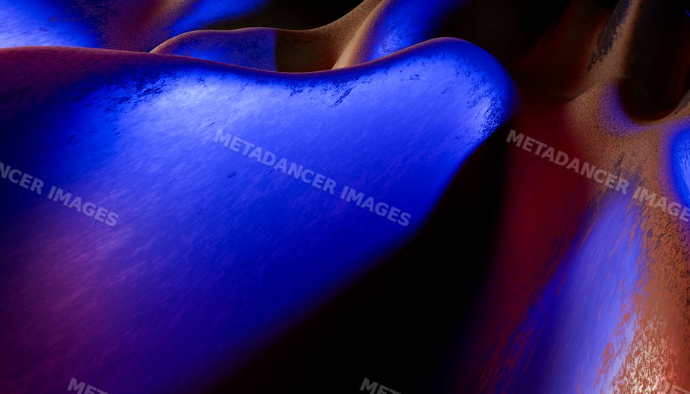 Close-up of a smooth metallic surface with abstract blue shapes