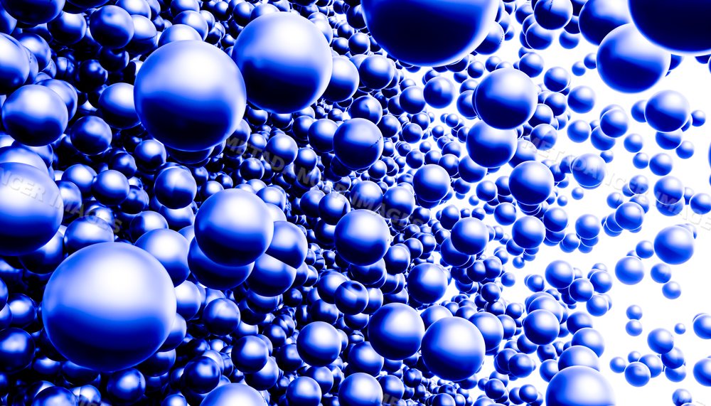 A cluster of shiny blue spheres floating in an abstract digital space