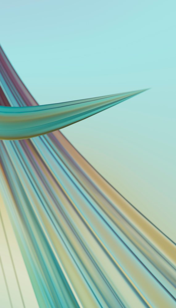 Abstract colorful curved lines and ribbons with gradient tones on a light blue background.