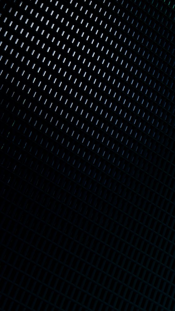 Grid pattern of dark metallic material with blue lighting and reflective surface.