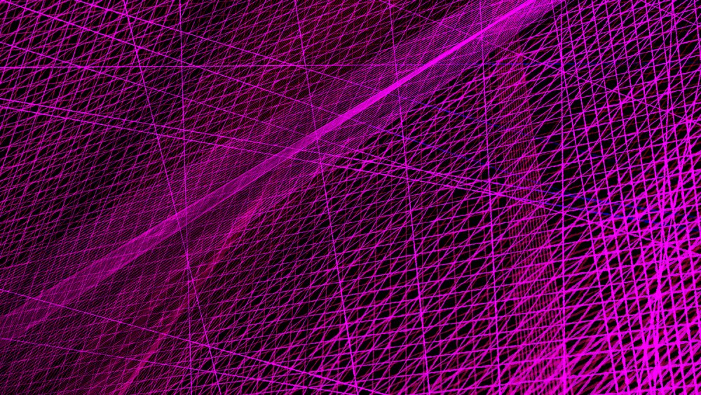 Purple abstract digital mesh of intersecting and crisscrossing lines creating a complex geometric pattern.