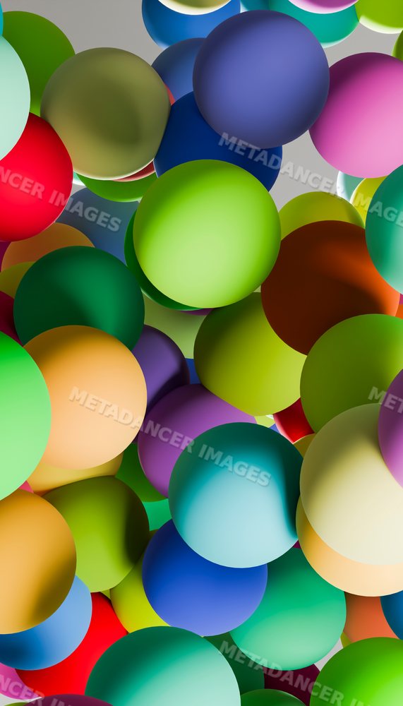 A close-up view showing many colorful balls clustered together