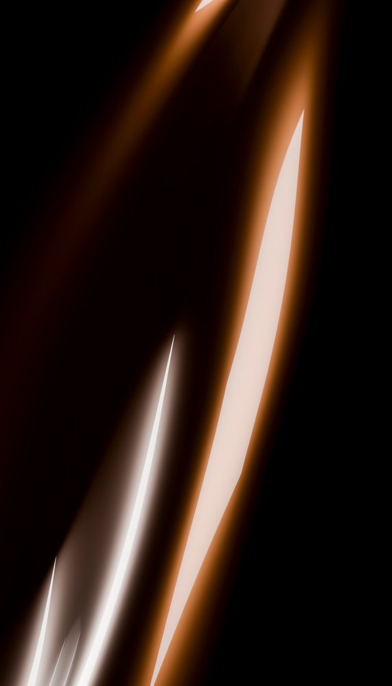 Abstract orange and white glowing light streaks create a dynamic digital art pattern on a dark background.