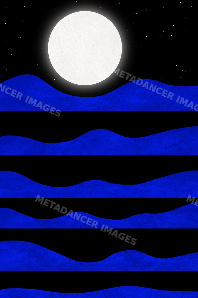 Abstract digital illustration of full moon over waves in starry sky