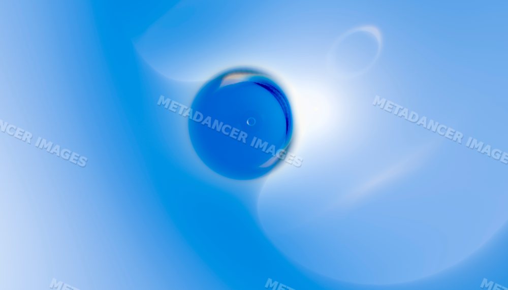 Blue glossy abstract sphere with light reflections on smooth