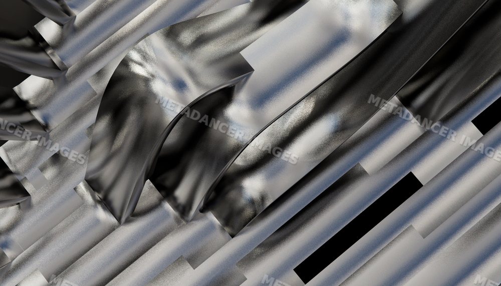 Abstract digital artwork of silver metallic smooth curved folds