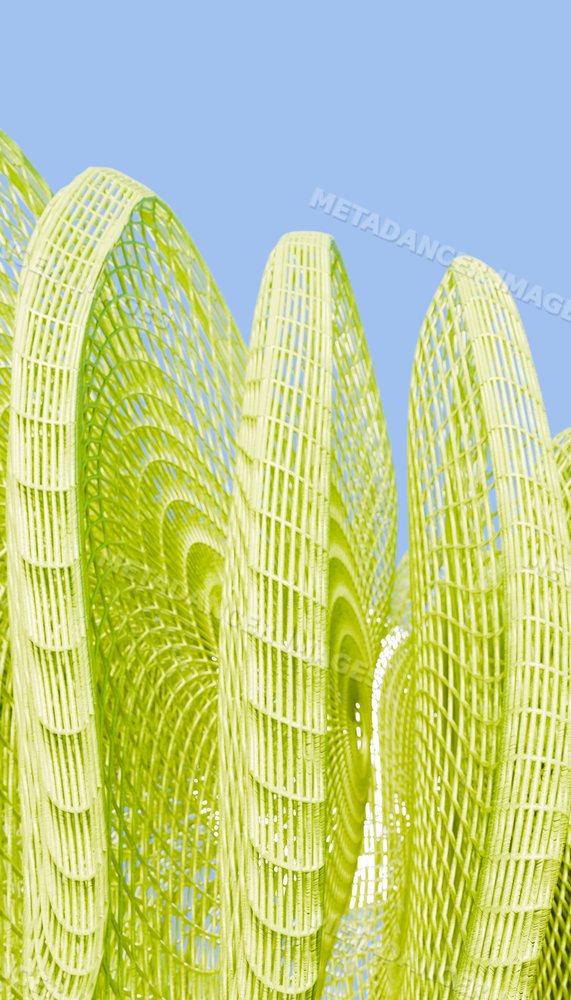 3d rendering of a yellow curved grid structure with abstract modern