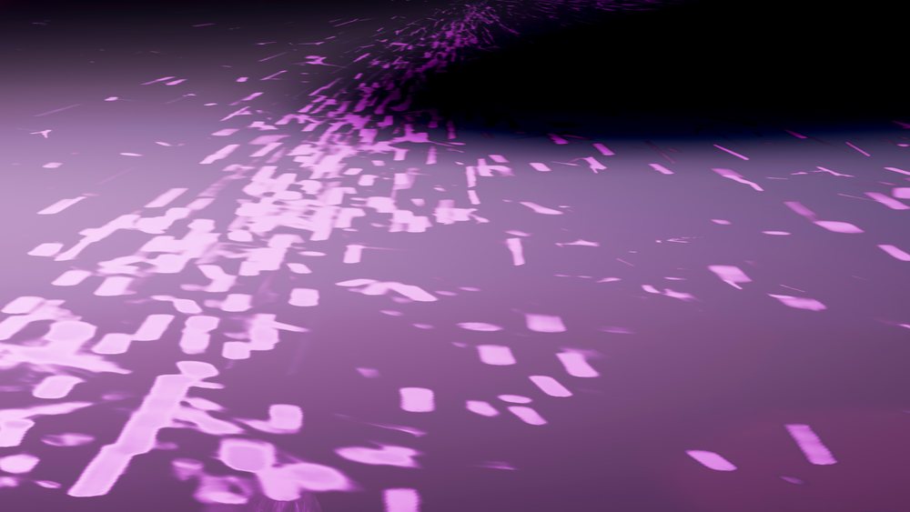 Reflection of purple and pink lights on dark water creating an abstract urban night scene.