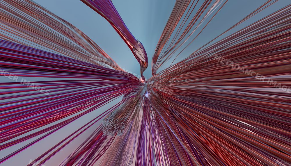 Contemporary abstract sculpture with twisted red metal strands