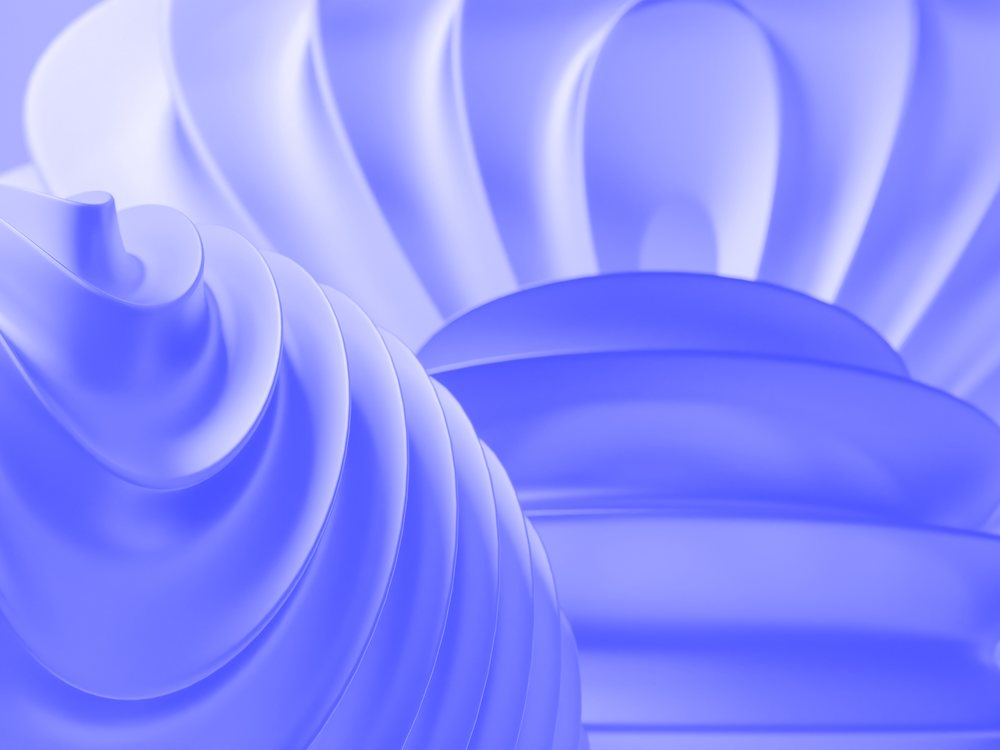 Blue-toned abstract 3D shapes with smooth curves and flowing lines create a modern digital art composition.