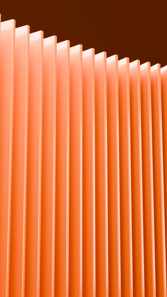 Orange vertical panels create a repetitive modern geometric pattern as a decorative wall design.