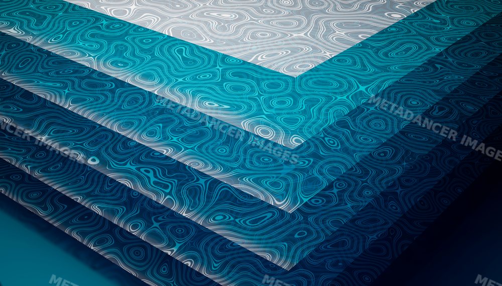 Stack of decorative papers with blue topographic map patterns