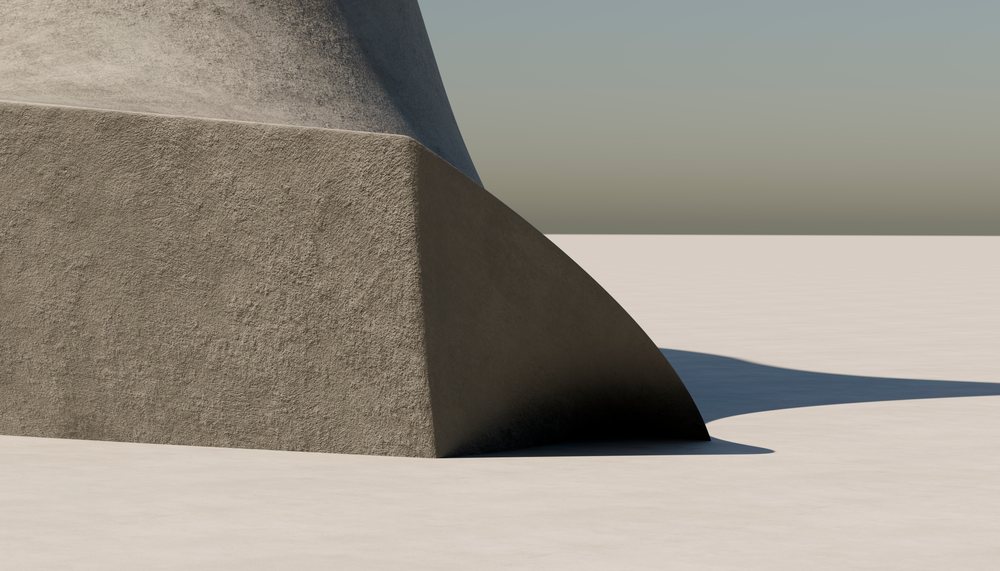 Close-up view of concrete building base casting shadow on flat surface